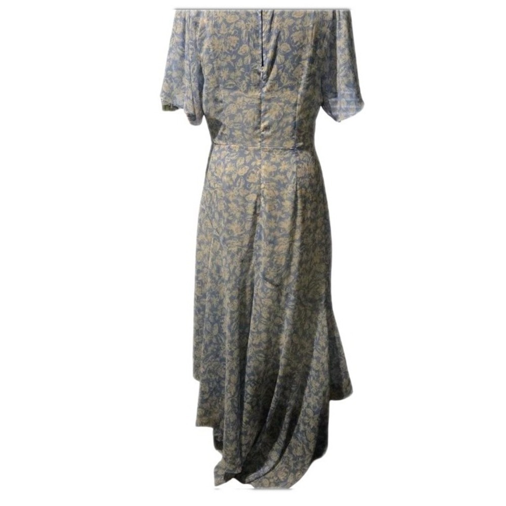ASTR The Label Blue Floral Midi Dress Sz L Flutter Sleeve Asym Hem Wedding Guest - Picture 4 of 8